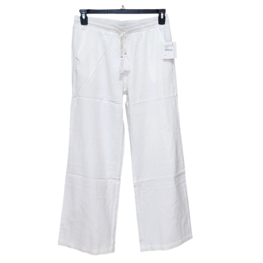 Ellen Tracy Linen Blend Wide Leg Drawstring Pull-on Pants Color White Size M, XL
